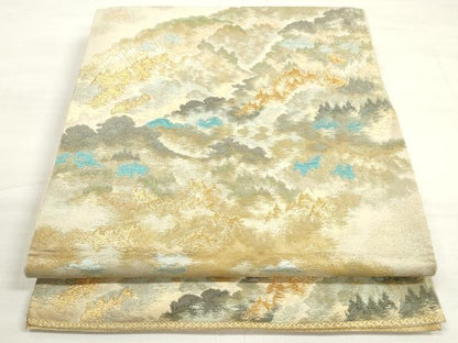 平和屋着物◎西陣 六通柄袋帯 遠山樹林文 金銀糸 正絹 逸品 DABC5800xg
