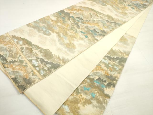 平和屋着物◎西陣 六通柄袋帯 遠山樹林文 金銀糸 正絹 逸品 DABC5800xg