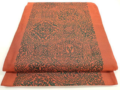 平和屋着物◎全通柄袋帯　花絵皿　正絹　逸品　DABC5803xg
