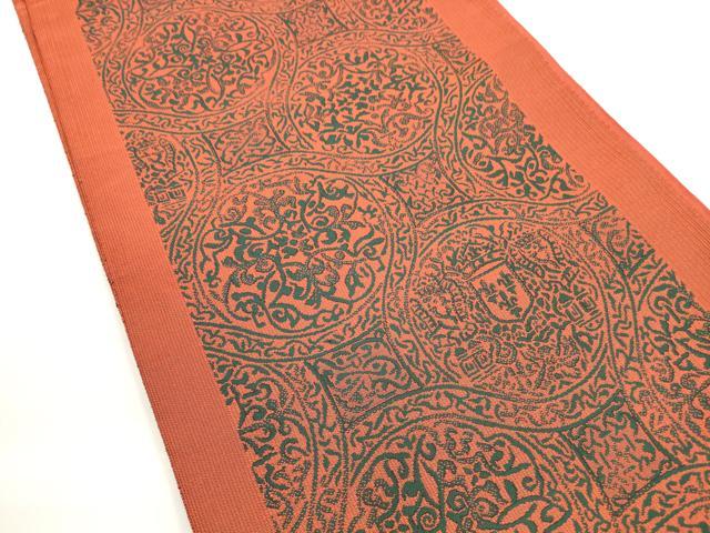 平和屋着物◎全通柄袋帯　花絵皿　正絹　逸品　DABC5803xg