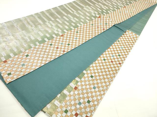 平和屋着物◎六通柄袋帯 格子 金銀糸 引箔 正絹 逸品 DABC5807xg