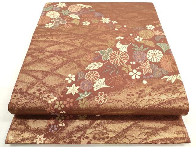 平和屋着物◎六通柄袋帯　唐織　吹き寄せ花文　金糸　正絹　逸品　DABC5809xg