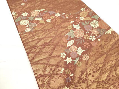 平和屋着物◎六通柄袋帯　唐織　吹き寄せ花文　金糸　正絹　逸品　DABC5809xg
