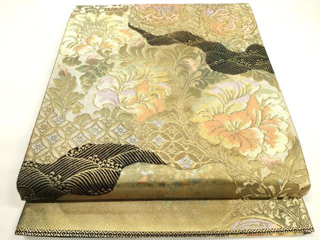 平和屋着物◎六通柄袋帯　唐織　わかな錦　牡丹唐草六歌仙文　金糸　引箔　正絹　逸品　DABC5814xg