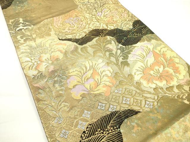 平和屋着物◎六通柄袋帯　唐織　わかな錦　牡丹唐草六歌仙文　金糸　引箔　正絹　逸品　DABC5814xg