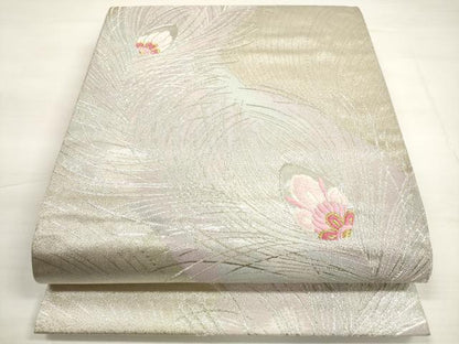 平和屋着物◎六通柄袋帯 唐織 孔雀羽根文 金銀糸 正絹 逸品 DABC5823xg