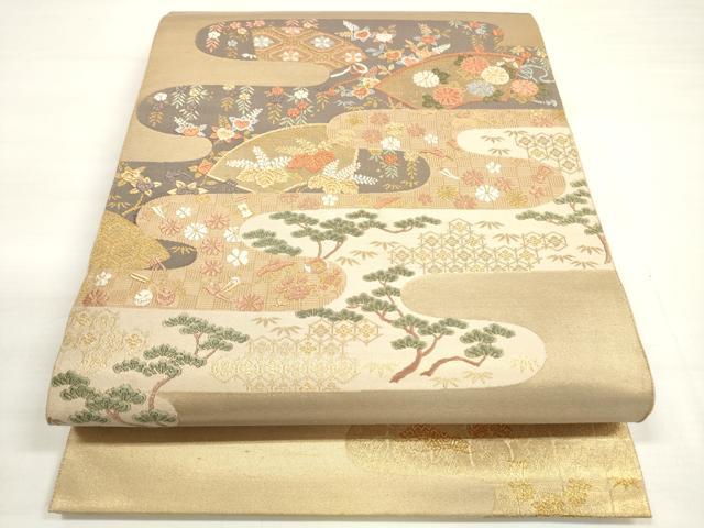 平和屋着物◎六通柄袋帯 唐織 エ霞草花文 金糸 正絹 逸品 DABC5833xg