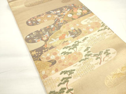 平和屋着物◎六通柄袋帯 唐織 エ霞草花文 金糸 正絹 逸品 DABC5833xg