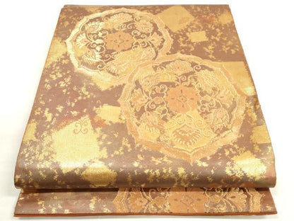 平和屋着物◎六通柄袋帯 鏡裏更紗花文 金糸 正絹 逸品 DABC5835xg
