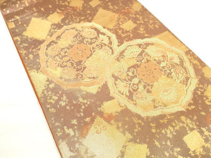 平和屋着物◎六通柄袋帯 鏡裏更紗花文 金糸 正絹 逸品 DABC5835xg