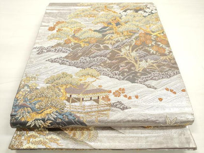 平和屋着物◎六通柄袋帯　蒔絵花松紋　金銀糸　正絹　逸品　DABC5840xg