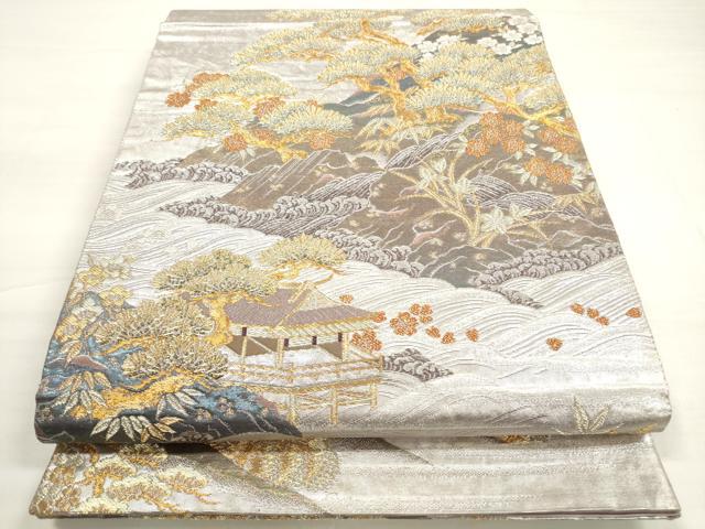 平和屋着物◎六通柄袋帯　蒔絵花松紋　金銀糸　正絹　逸品　DABC5840xg