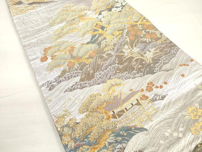 平和屋着物◎六通柄袋帯　蒔絵花松紋　金銀糸　正絹　逸品　DABC5840xg