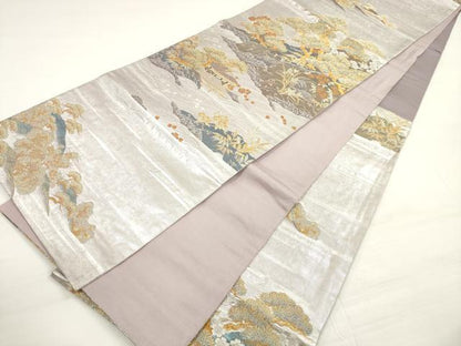平和屋着物◎六通柄袋帯　蒔絵花松紋　金銀糸　正絹　逸品　DABC5840xg
