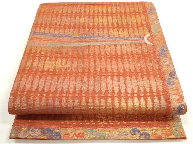 平和屋着物◎六通柄袋帯　唐織　横段文　金糸　正絹　逸品　DABC5842xg