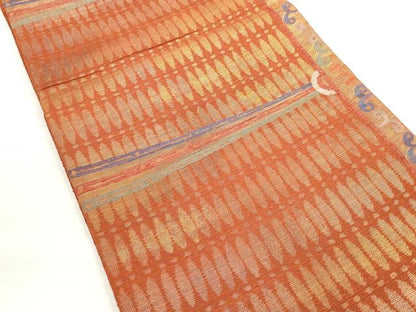 平和屋着物◎六通柄袋帯　唐織　横段文　金糸　正絹　逸品　DABC5842xg