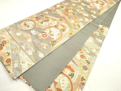 平和屋着物◎六通柄袋帯　唐織　花蝶丸文　金銀糸　正絹　逸品　DABC5843xg