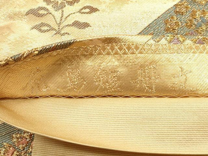 平和屋着物◎六通柄袋帯　唐織　花蝶短冊文　金糸　正絹　逸品　DABC5847xg