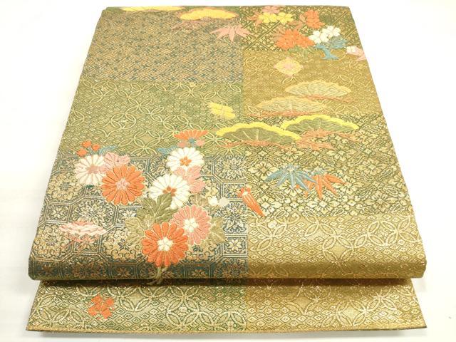 平和屋着物◎六通柄袋帯　唐織　吉祥草花文　松竹梅　金糸　正絹　逸品　DABC5849xg