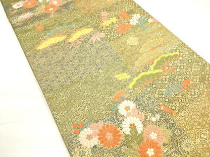 平和屋着物◎六通柄袋帯　唐織　吉祥草花文　松竹梅　金糸　正絹　逸品　DABC5849xg
