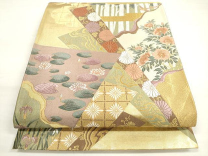 平和屋着物◎六通柄袋帯　唐織　色紙重ね花文　金糸　正絹　逸品　DABC5853xg