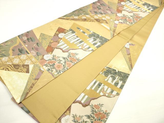 平和屋着物◎六通柄袋帯　唐織　色紙重ね花文　金糸　正絹　逸品　DABC5853xg