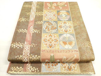 平和屋着物◎六通柄袋帯　花丸間道　若松　金糸　正絹　逸品　DABC5854xg