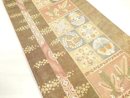 平和屋着物◎六通柄袋帯　花丸間道　若松　金糸　正絹　逸品　DABC5854xg
