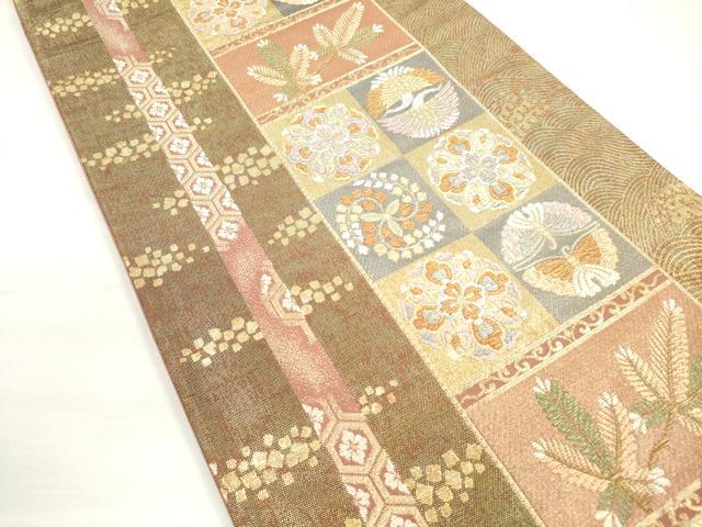 平和屋着物◎六通柄袋帯　花丸間道　若松　金糸　正絹　逸品　DABC5854xg