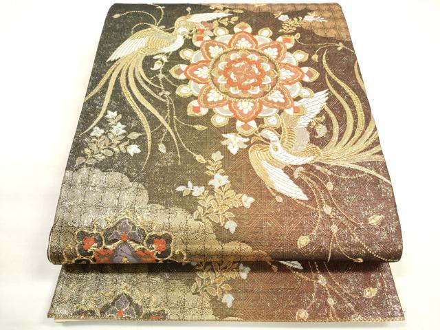 平和屋着物◎六通柄袋帯　唐織　正倉院花文　鳳凰　正絹　逸品　DABC5855xg