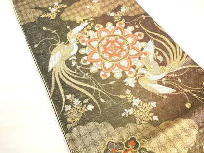 平和屋着物◎六通柄袋帯　唐織　正倉院花文　鳳凰　正絹　逸品　DABC5855xg