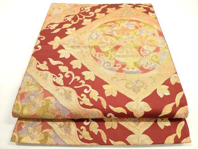 平和屋着物◎六通柄袋帯　更紗花文　金糸　正絹　逸品　DABC5859xg