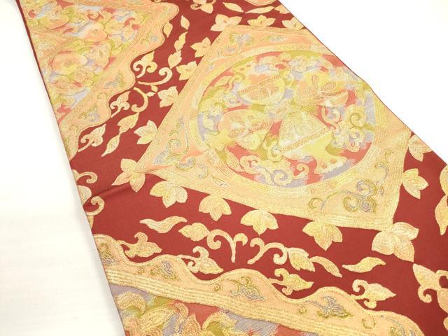 平和屋着物◎六通柄袋帯　更紗花文　金糸　正絹　逸品　DABC5859xg