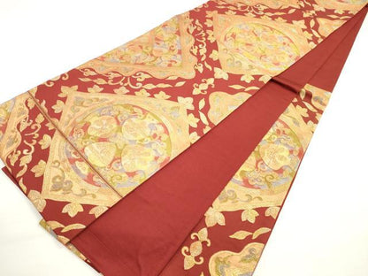 平和屋着物◎六通柄袋帯　更紗花文　金糸　正絹　逸品　DABC5859xg