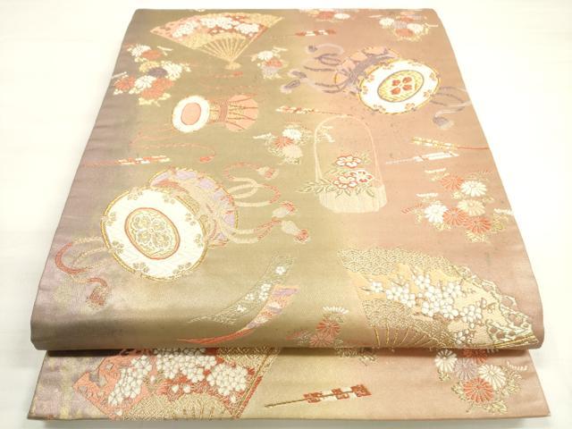 平和屋着物◎六通柄袋帯　唐織　花鼓文　金糸　正絹　逸品　DABC5864xg