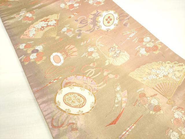 平和屋着物◎六通柄袋帯　唐織　花鼓文　金糸　正絹　逸品　DABC5864xg