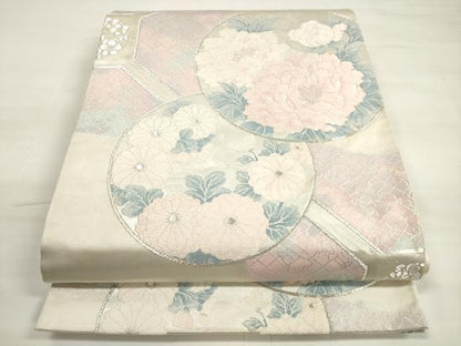 平和屋着物◎六通柄袋帯 唐織 蜀江花文 銀糸 正絹 逸品 DABC5870xg