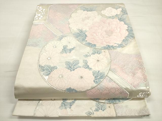 平和屋着物◎六通柄袋帯 唐織 蜀江花文 銀糸 正絹 逸品 DABC5870xg