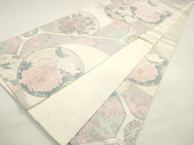 平和屋着物◎六通柄袋帯 唐織 蜀江花文 銀糸 正絹 逸品 DABC5870xg
