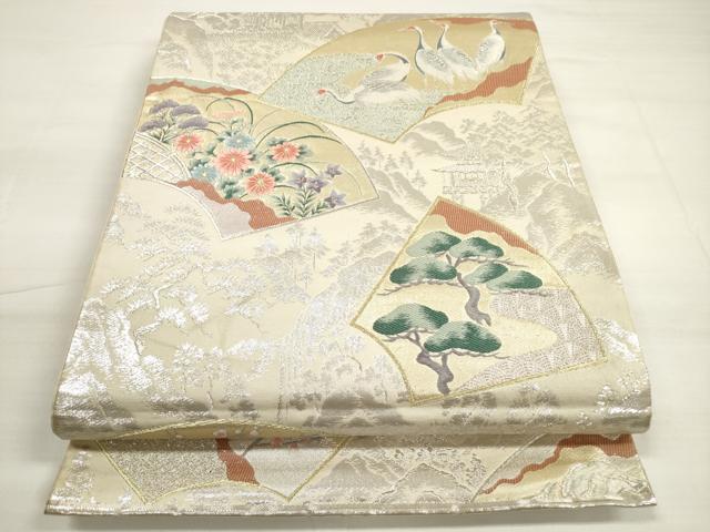 平和屋着物◎六通柄袋帯 唐織 地紙群れ鶴花松文 金銀糸 正絹 逸品 DABC5878xg