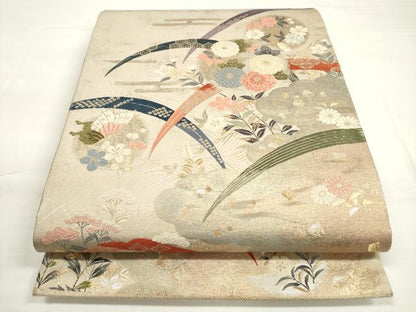 平和屋着物◎六通柄袋帯 唐織 露芝雲流 金銀糸 正絹 逸品 DABC5884xg
