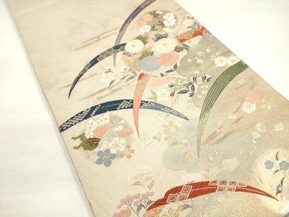 平和屋着物◎六通柄袋帯 唐織 露芝雲流 金銀糸 正絹 逸品 DABC5884xg