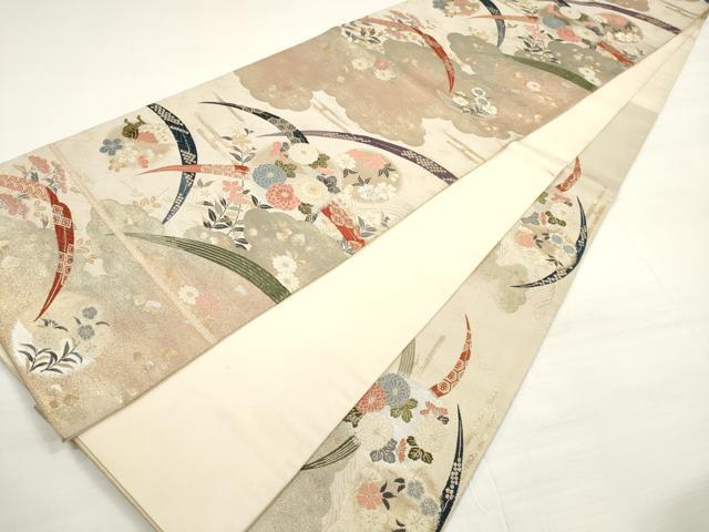 平和屋着物◎六通柄袋帯 唐織 露芝雲流 金銀糸 正絹 逸品 DABC5884xg