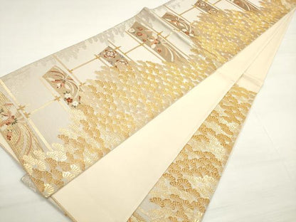 平和屋着物◎六通柄袋帯　唐織　鳳凰花松文　金銀糸　正絹　逸品　DABC5888xg