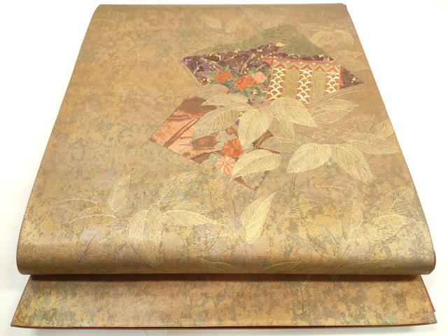 平和屋着物◎太鼓柄袋帯 唐織 冊子花文 金銀彩 引箔 正絹 逸品 DABC5893xg