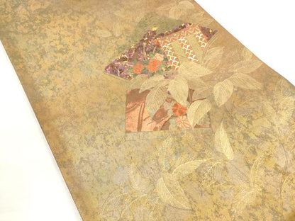 平和屋着物◎太鼓柄袋帯 唐織 冊子花文 金銀彩 引箔 正絹 逸品 DABC5893xg