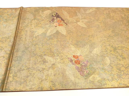 平和屋着物◎太鼓柄袋帯 唐織 冊子花文 金銀彩 引箔 正絹 逸品 DABC5893xg