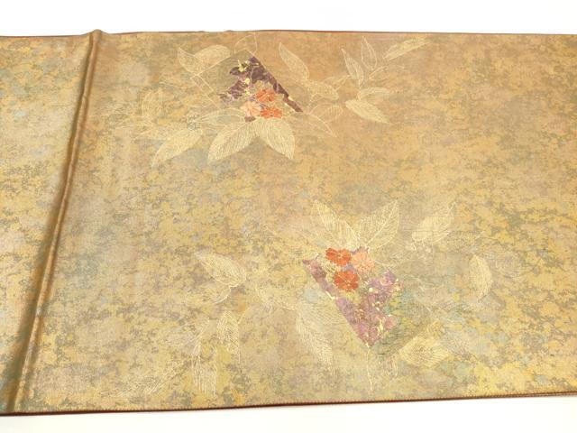 平和屋着物◎太鼓柄袋帯 唐織 冊子花文 金銀彩 引箔 正絹 逸品 DABC5893xg