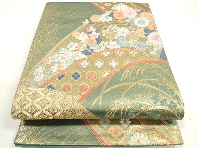 平和屋着物◎六通柄袋帯　唐織　吉祥草花文　金糸　正絹　逸品　DABC5896xg
