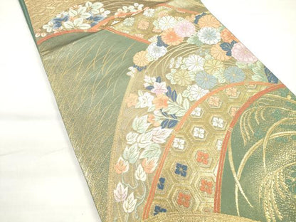 平和屋着物◎六通柄袋帯　唐織　吉祥草花文　金糸　正絹　逸品　DABC5896xg